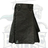 Men’s Black Denim Kilt with Silver Chain – Edgy Modern Style